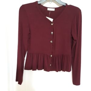 OLIVIA RAE Long Sleeve Top  Burgundy Medium